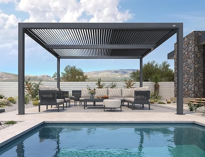 PURPLE LEAF Louvered Pergola Outdoor Aluminum Pergola with Adjustable Roof for Deck Backyard Garden Hardtop Gazebo