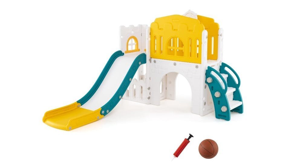 Costway 9-in-1 Slide and Climber Playset with Basketball Hoop